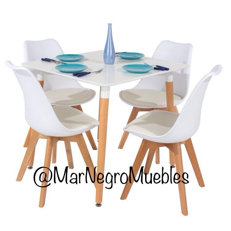Comedor Madera con 4 Sillas Blanco y Negro